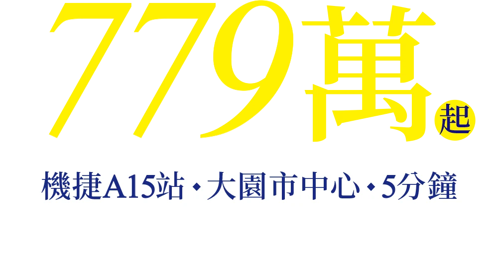 779萬起，車位另購。機捷A15站・大園市中心・5分鐘。一層4戶・三面採光・26-32坪